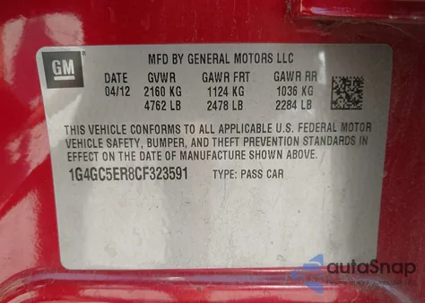 2012 Buick Lacrosse Leather Group from USA, damaged, VIN 1G4GC5ER8CF323591